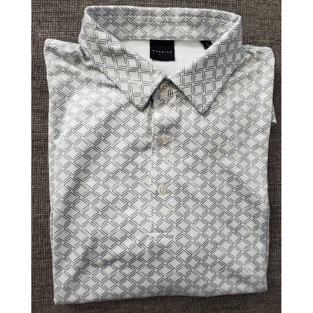 Dunning Golf Mens Black White All Over Print Performance‎ Polo Shirt Size XL